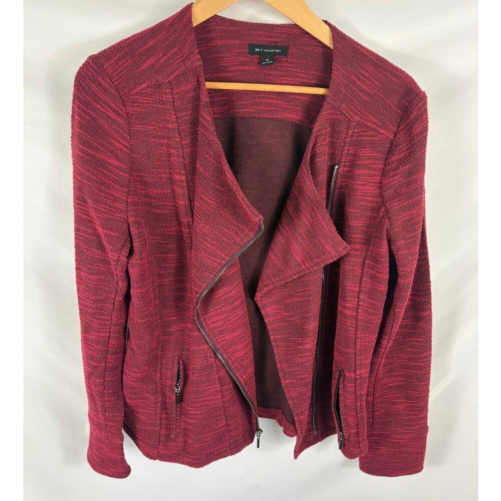 H By Halston Asymmetrical Zip Tweed Jacket Red Size 14